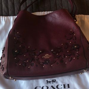 Coach Oxblood Leather Edie Shoulder bag w/Tea Rose